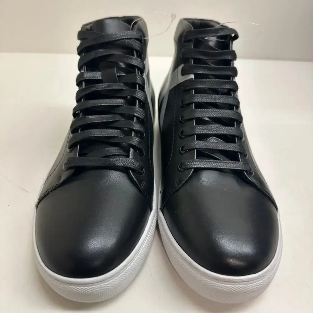 NWOT FCUK French Connection Triomphe Sneakers Black White Logo Leather High 10.5